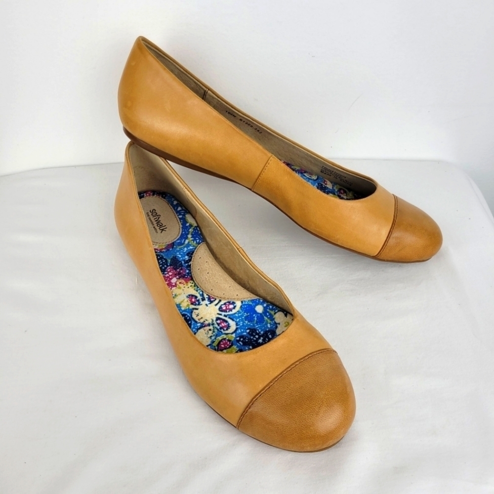 𝅺10.5 Softwalk Napa Ballet Flat Comfort Shoe Tan Luggage